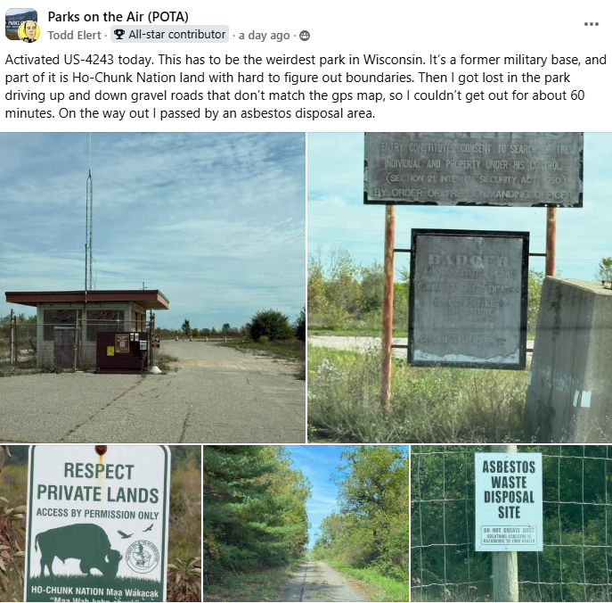 Facebook post showing a POTA activation at US-4243